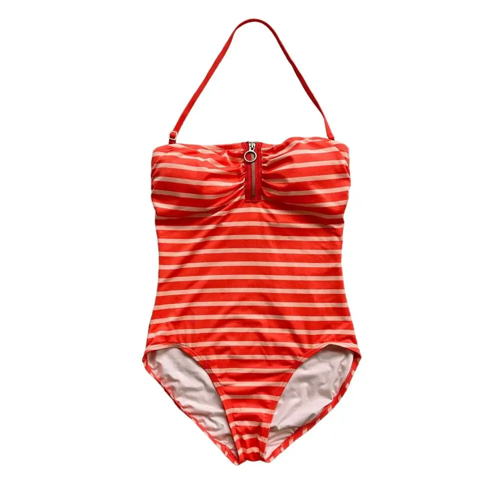 Michael Kors Coral Striped One Piece Strapless Swimsuit Size 8